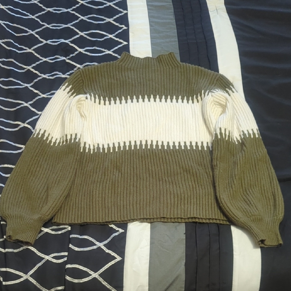 Olive and Cream Ribbed Sweater